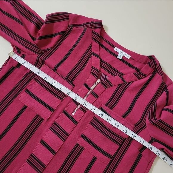 Notations Women's Red with Black Stripe Zip Front Long Sleeve Blouse - Picture 4 of 13
